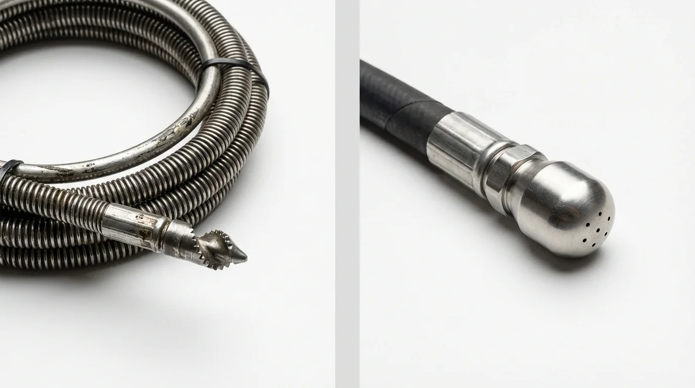 Drain snake cable and hydro jetting nozzle used for drain cleaning in Andrews, SC